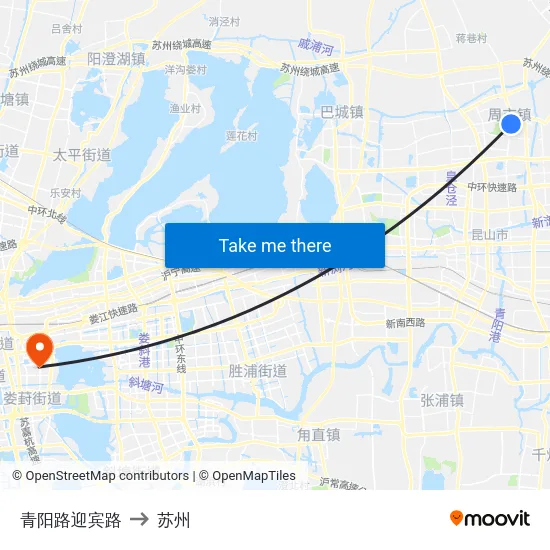 青阳路迎宾路 to 苏州 map