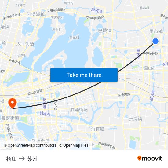 杨庄 to 苏州 map