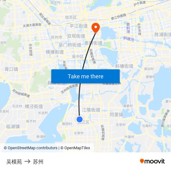 吴模苑 to 苏州 map