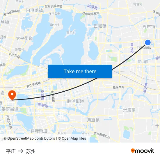 平庄 to 苏州 map