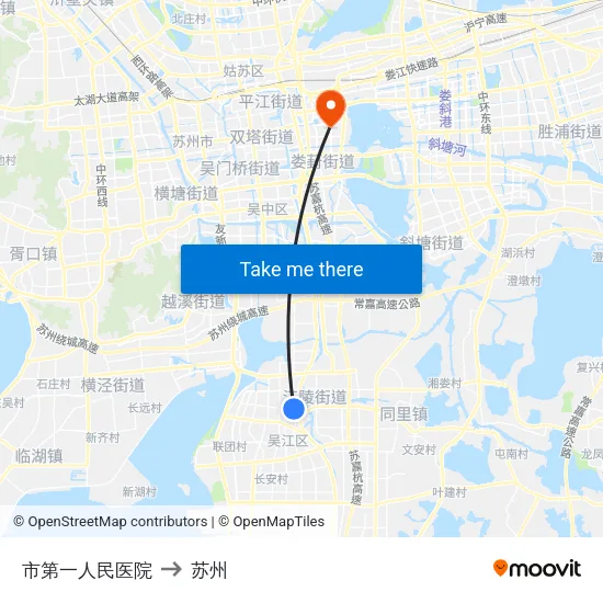 市第一人民医院 to 苏州 map