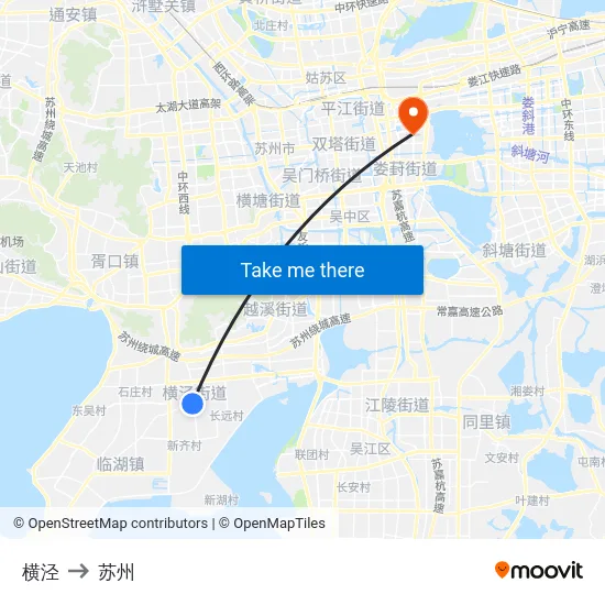 横泾 to 苏州 map
