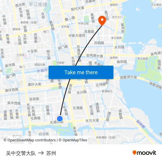 吴中交警大队 to 苏州 map