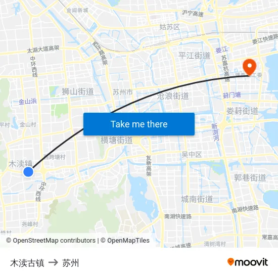木渎古镇 to 苏州 map