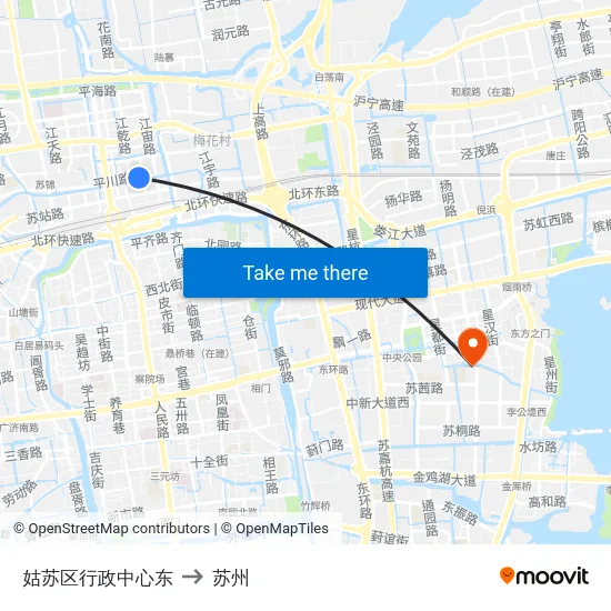 姑苏区行政中心东 to 苏州 map
