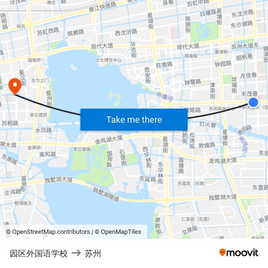 园区外国语学校 to 苏州 map