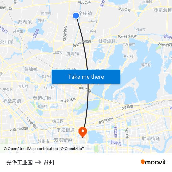 光华工业园 to 苏州 map