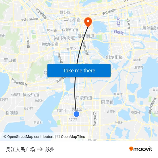 吴江人民广场 to 苏州 map