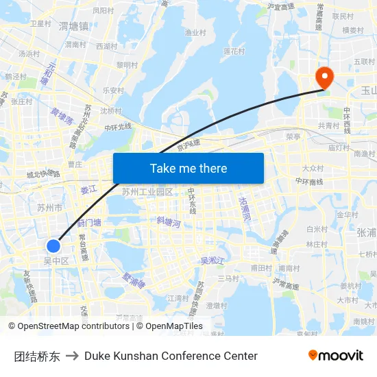 East Tuanjie Bridge to Duke Kunshan Conference Center map