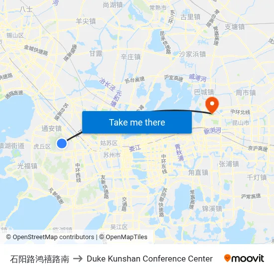 Shiyang Road Hongxi Road South to Duke Kunshan Conference Center map