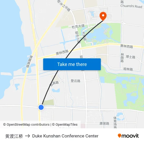 Huangdu River Bridge to Duke Kunshan Conference Center map