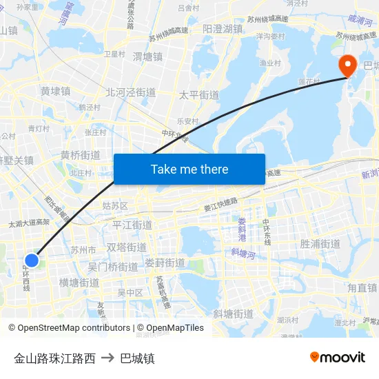 金山路珠江路西 to 巴城镇 map