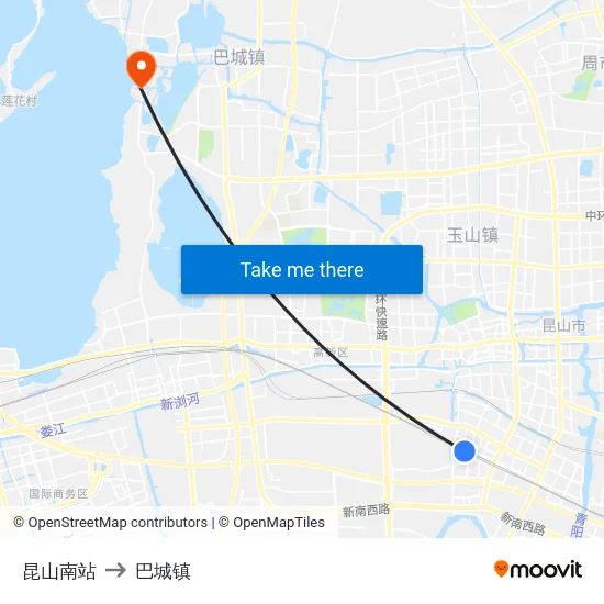 昆山南站 to 巴城镇 map