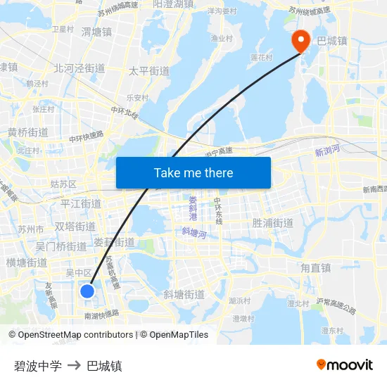 碧波中学 to 巴城镇 map