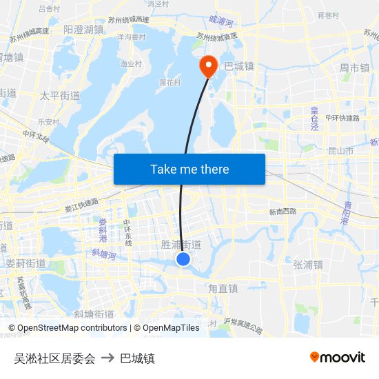 吴淞社区居委会 to 巴城镇 map