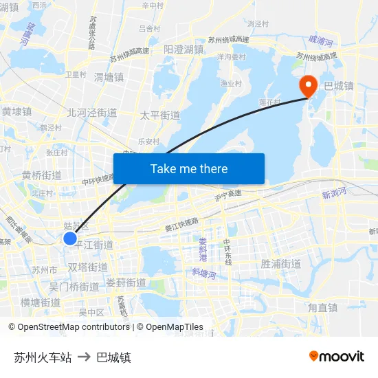 苏州火车站 to 巴城镇 map