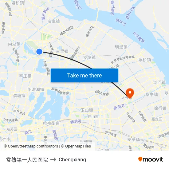 Changshu First People's Hospital to Chengxiang map