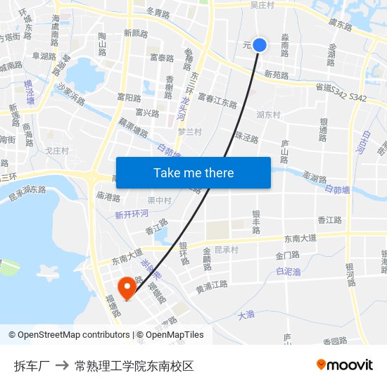 拆车厂 to 常熟理工学院东南校区 map