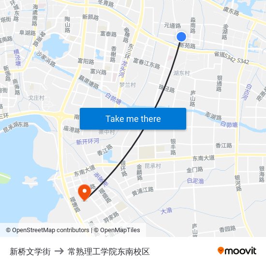 新桥文学街 to 常熟理工学院东南校区 map