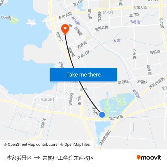 沙家浜景区 to 常熟理工学院东南校区 map