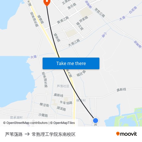 芦苇荡路 to 常熟理工学院东南校区 map