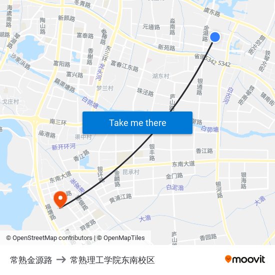 常熟金源路 to 常熟理工学院东南校区 map