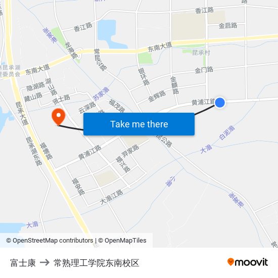 富士康 to 常熟理工学院东南校区 map