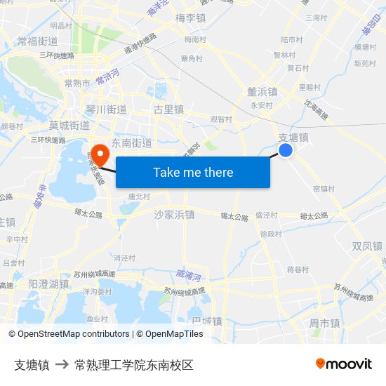 支塘镇 to 常熟理工学院东南校区 map