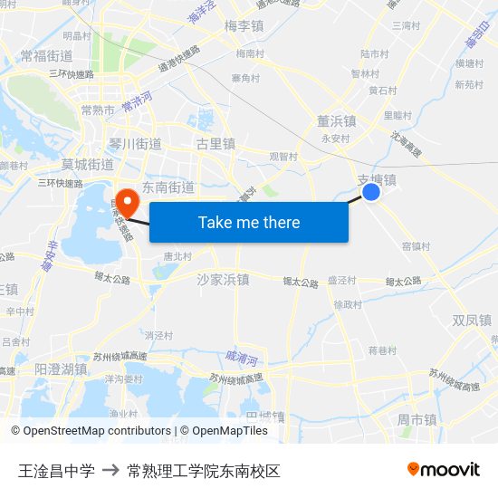 王淦昌中学 to 常熟理工学院东南校区 map