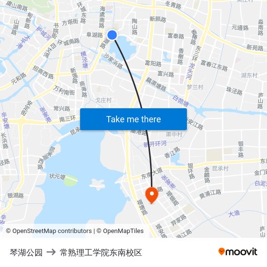 琴湖公园 to 常熟理工学院东南校区 map