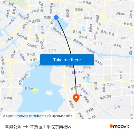 琴湖公园 to 常熟理工学院东南校区 map