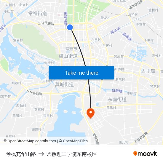 琴枫苑华山路 to 常熟理工学院东南校区 map