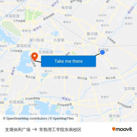 支塘休闲广场 to 常熟理工学院东南校区 map