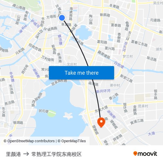 里颜港 to 常熟理工学院东南校区 map