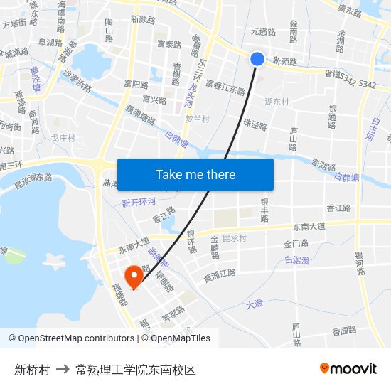 新桥村 to 常熟理工学院东南校区 map