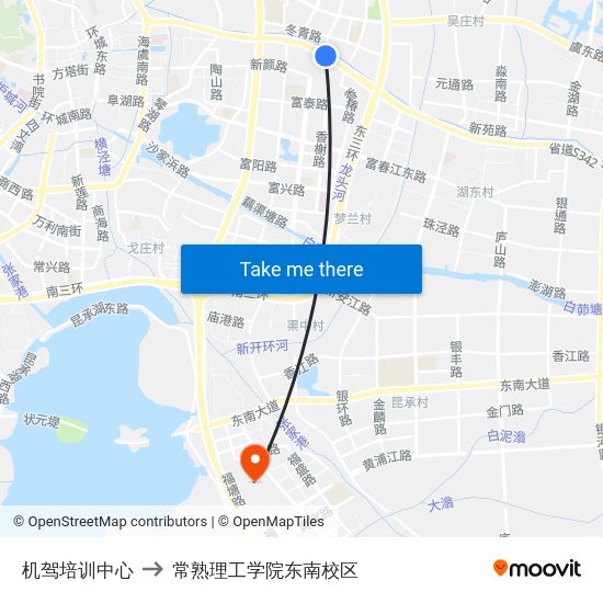 机驾培训中心 to 常熟理工学院东南校区 map