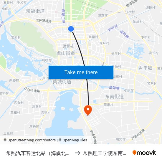 常熟汽车客运北站（海虞北路） to 常熟理工学院东南校区 map