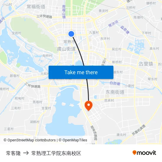 常客隆 to 常熟理工学院东南校区 map