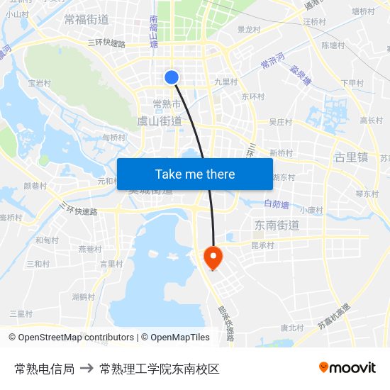 常熟电信局 to 常熟理工学院东南校区 map