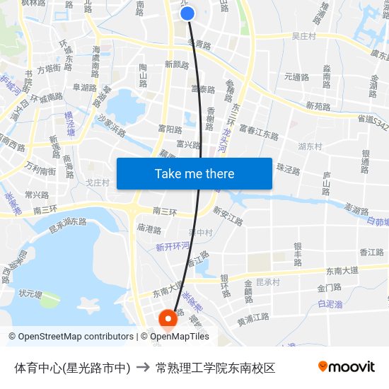 体育中心(星光路市中) to 常熟理工学院东南校区 map