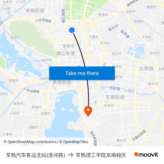 常熟汽车客运北站(淮河路) to 常熟理工学院东南校区 map