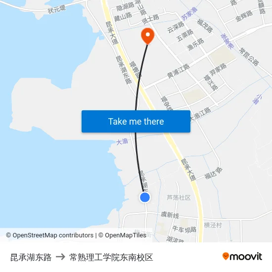昆承湖东路 to 常熟理工学院东南校区 map