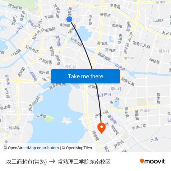 农工商超市(常熟) to 常熟理工学院东南校区 map