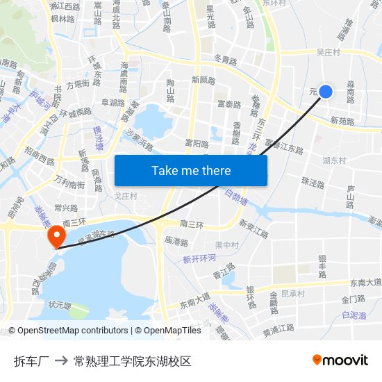 拆车厂 to 常熟理工学院东湖校区 map