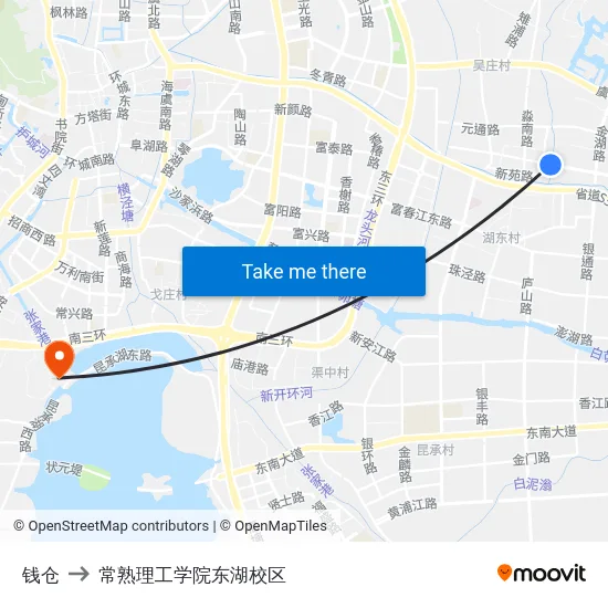 钱仓 to 常熟理工学院东湖校区 map
