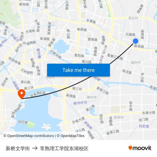 新桥文学街 to 常熟理工学院东湖校区 map