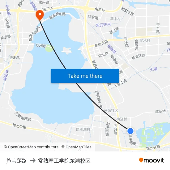 芦苇荡路 to 常熟理工学院东湖校区 map