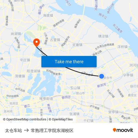 太仓车站 to 常熟理工学院东湖校区 map