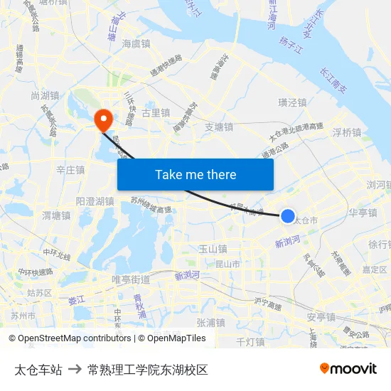 太仓车站 to 常熟理工学院东湖校区 map