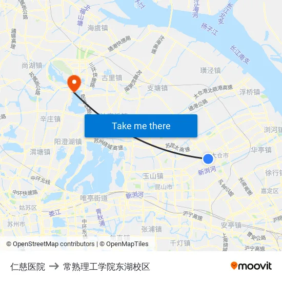 仁慈医院 to 常熟理工学院东湖校区 map